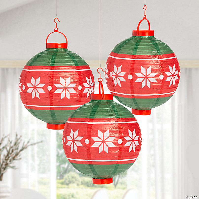Christmas Decorations Party Paper Lanterns Set,Red and Green Pom Poms  Christmas