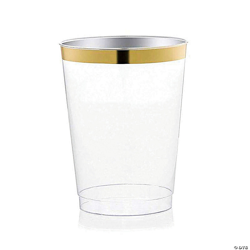 Round Plastic Coffee Cups - Clear and Gold - 12.5 oz