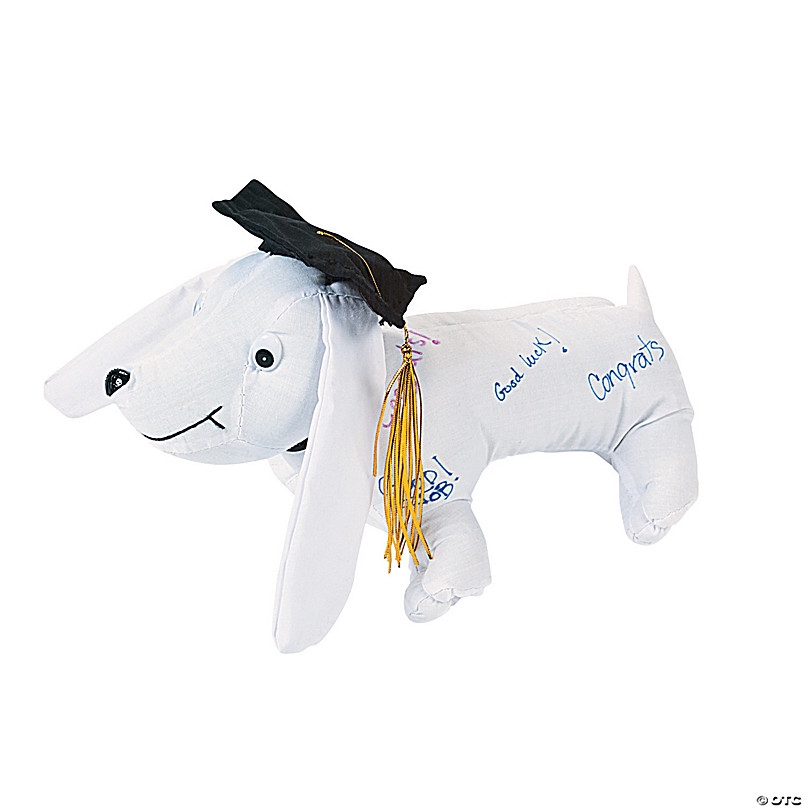 11 Graduation Autograph White Stuffed Dog with Cap
