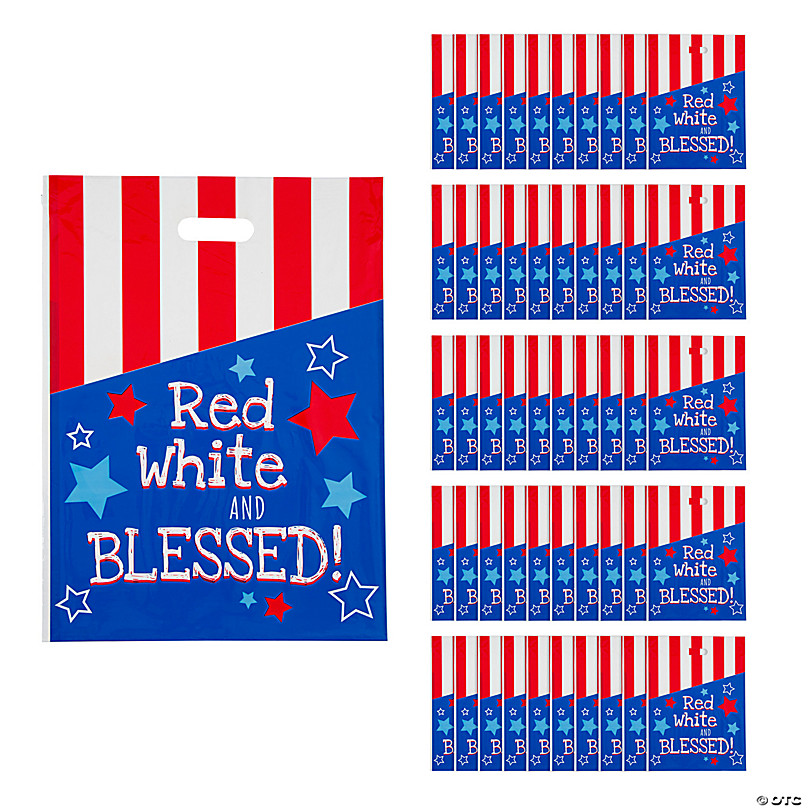 12 x 13 Large Red, White & Blue Parade Nonwoven Tote Bags - 12 Pc.