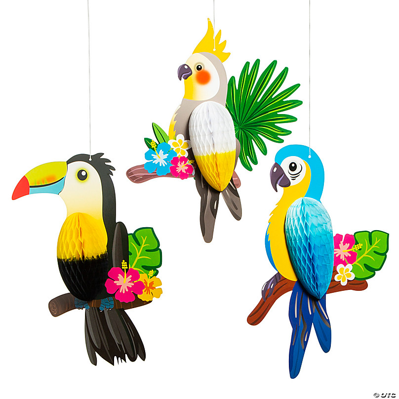 9 Pieces Tropical Birds Honeycomb Paper Cutouts Rio Luau Party Hanging Decoratio