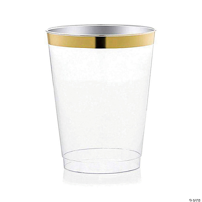 Premium Blush BPA-Free Plastic Cups with Gold Trim - 25 Ct.