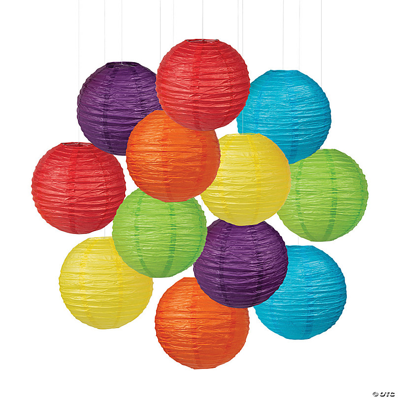 12 Solid Color Hanging Paper Lanterns - 12 Pc.