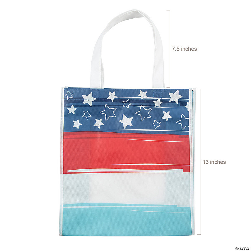 12 x 13 Large Red, White & Blue Parade Nonwoven Tote Bags - 12 Pc.