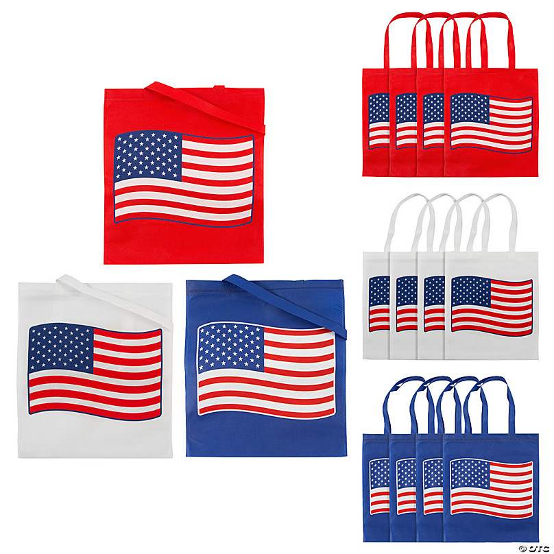 12 x 13 Large Red, White & Blue Parade Nonwoven Tote Bags - 12 Pc.