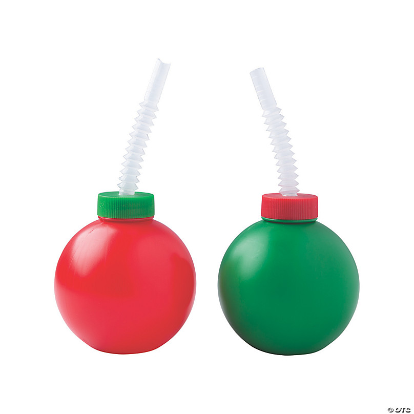 Apple-Shaped Green & Red BPA-Free Plastic Cups with Lids & Straws- 12 Ct.