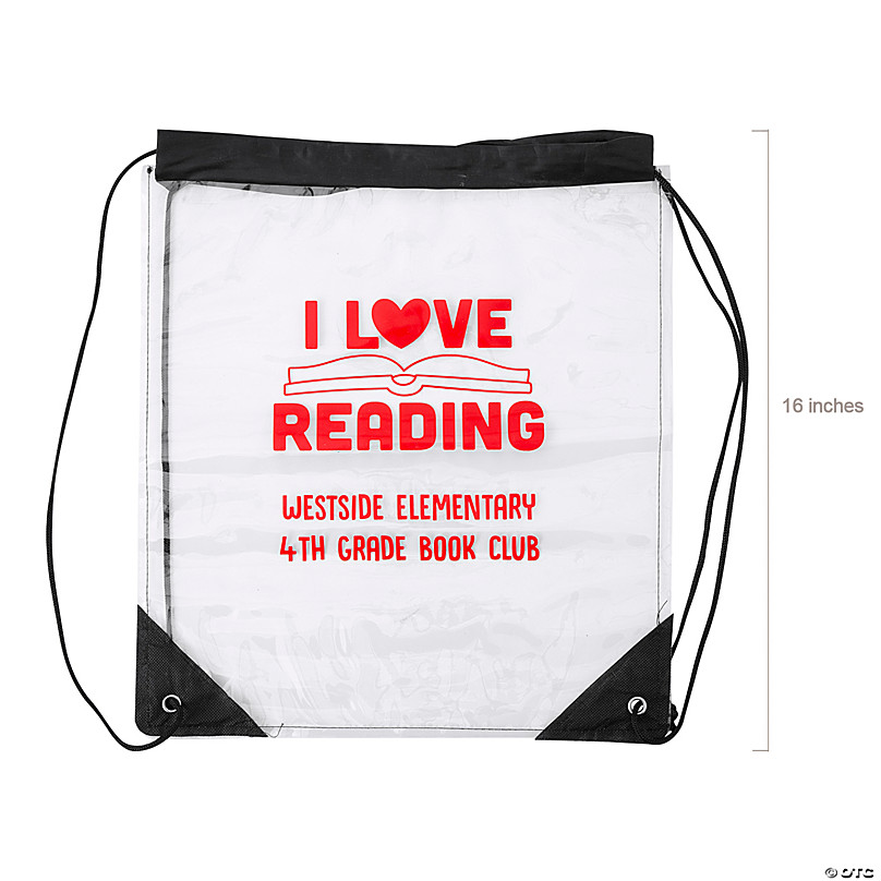 24 PC 14x16 Personalized Large I Love Reading Plastic Drawstring Bags