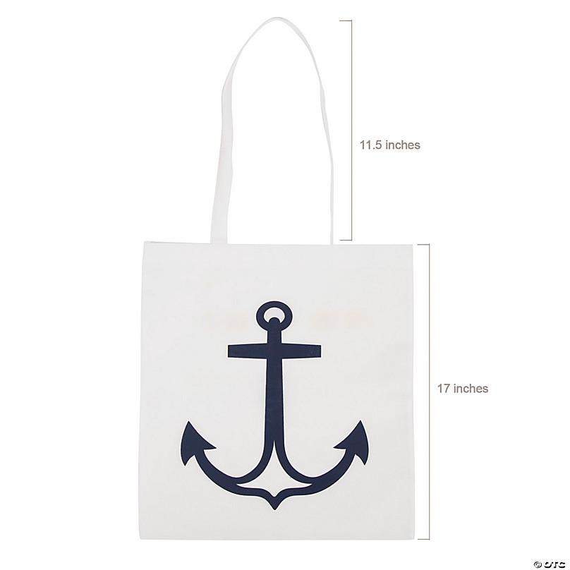 15 x 17 Large Nonwoven White Anchor Tote Bags - 12 Pc.