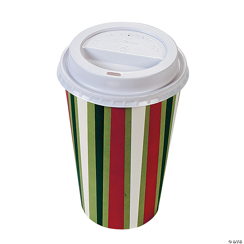 16 oz. Bright Christmas Disposable Paper Coffee Cups with Lids - 12 Ct..