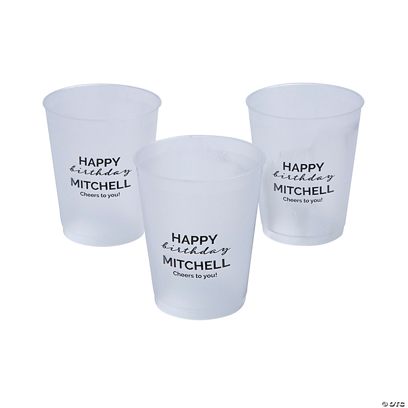 16 oz. Bulk 50 Ct. Personalized Happy Birthday Frosted Reusable Plastic  Cups