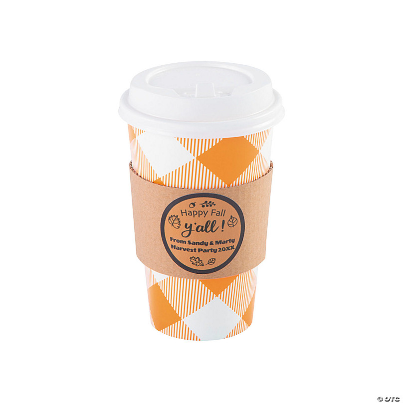 16 oz. Fall Harvest Design Disposable Paper Coffee Cups with Lids