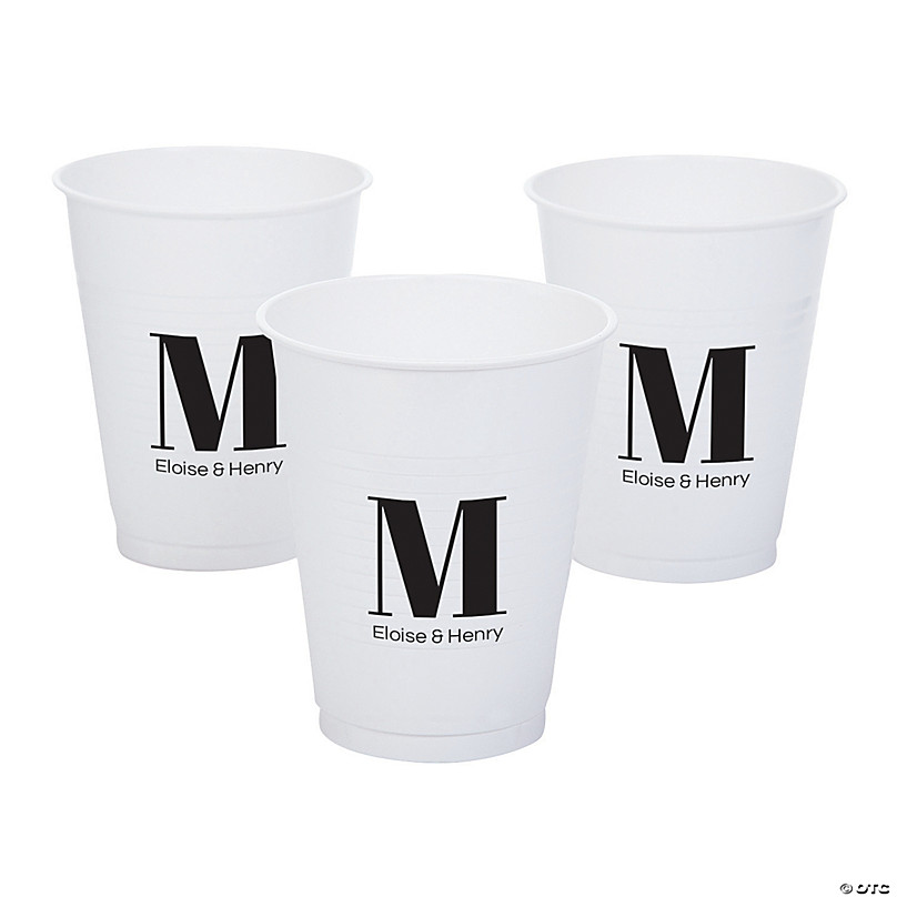 16 oz. Personalized Monogram Disposable Plastic Cups - 40 Ct.