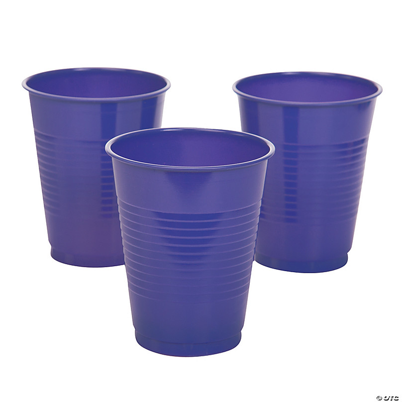 100 Pk 16 oz Clear Plastic Cups, Purple Glitter Colored Disposable Cups