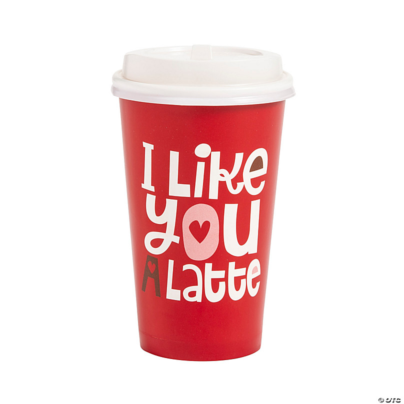 16 oz. Valentine I Like You a Latte Disposable Paper Coffee Cups with Lids  - 12 Ct.