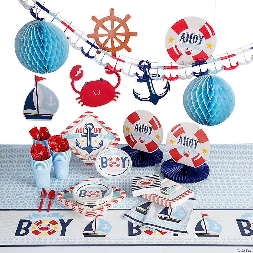 198 Pc. Ahoy It's a Boy Nautical Baby Shower Tableware Kit for 24