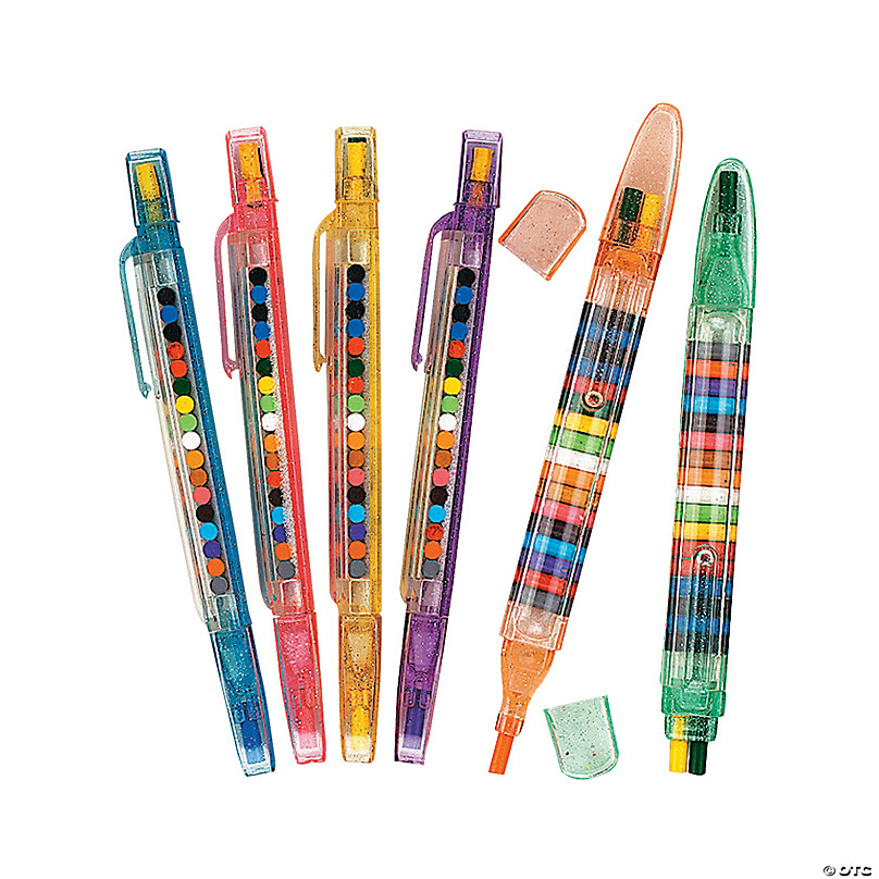 Fun cartoon designs. Pack of 12 Stackable Erasable Children's Colouring Crayons 