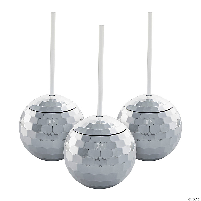 Disco Ball Drinking Balls Cups Cocktail Party Novelty Fun With Straw Round  Party