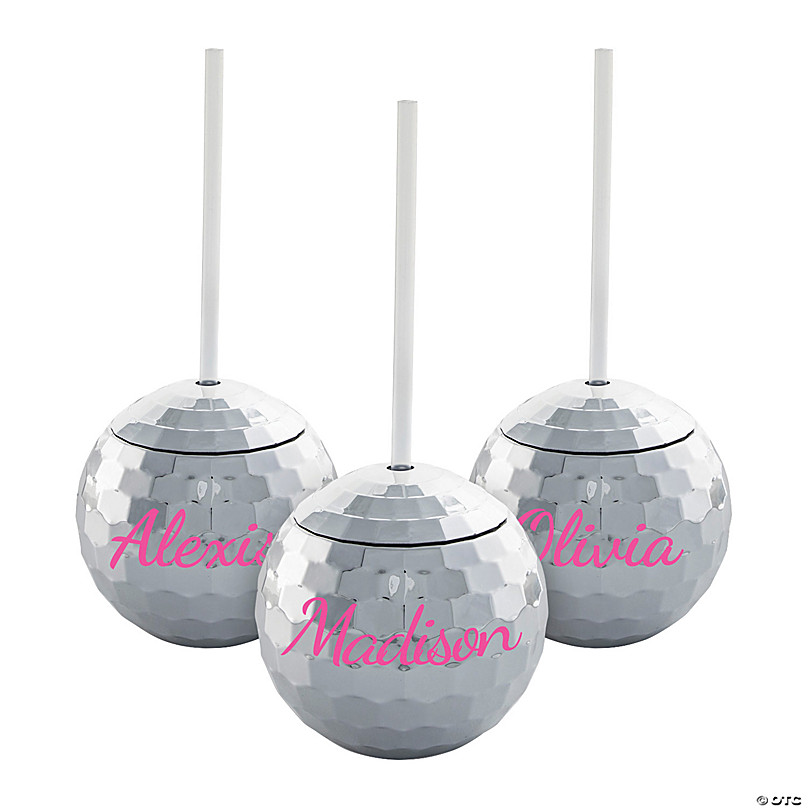 Bolaras Silver Disco Ball Cups (4 Pack) with Name Tags, Lids, and Straws | BPA Free, Size: 16oz