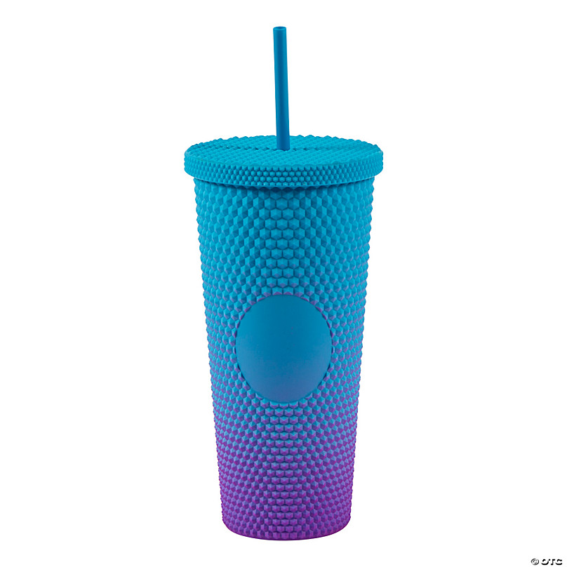 24 oz. Blue & Purple Reusable Plastic Tumbler with Lid & Straw