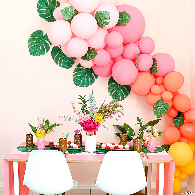 7 pc Flamingo Fun & Hibiscus Balloon Bouquet Party Decoration Luau Flowers Pink 