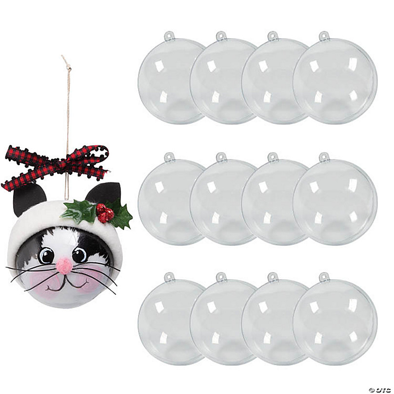 12 Clear Plastic Ornament Balls, 3.25 Inch (83 mm), Open Front Flat Bottom  