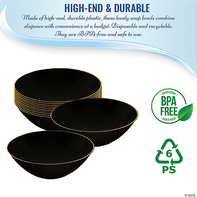 32 oz. Solid Black Organic Round Disposable Plastic Bowls (25 Bowls)
