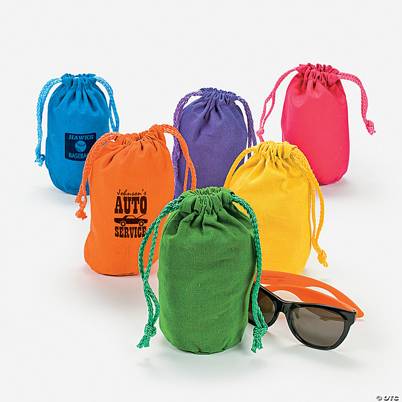 Small Canvas Drawstring Bags with Bright Trim