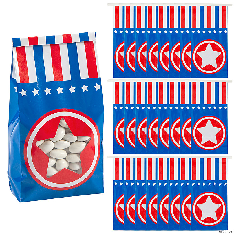 16 Pieces Patriotic Thank You Gift Bags with 18 Red White Blue Tissue Paper  Amer