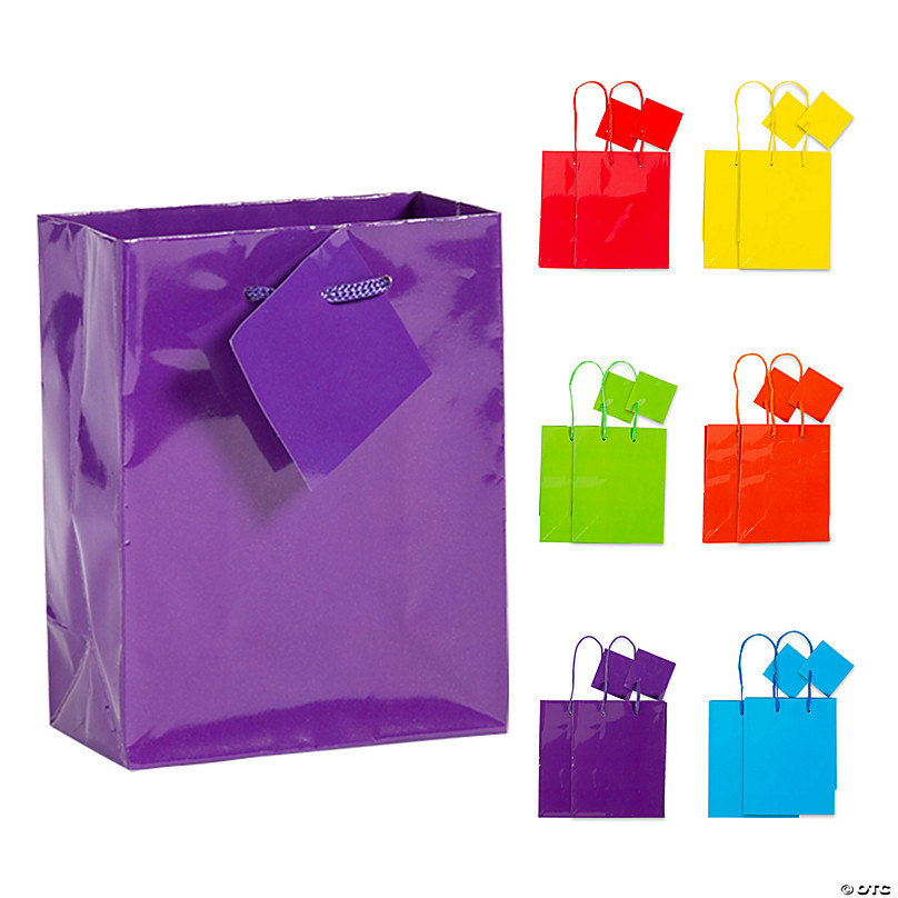 OccasionALL- Large Multi-Color Neon Paper Gift Bags with Handles for  Birthday Parties 12 Pack 10x5x13