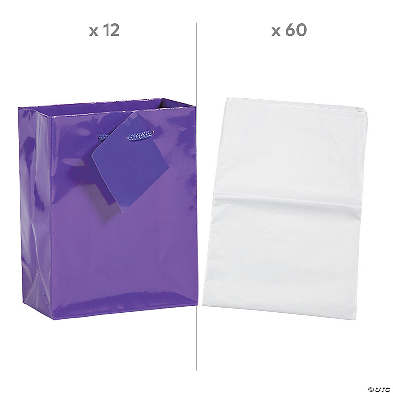 4 3/8 x 5 1/2 Small Neon Gift Bags with Tissue Paper Kit for 12
