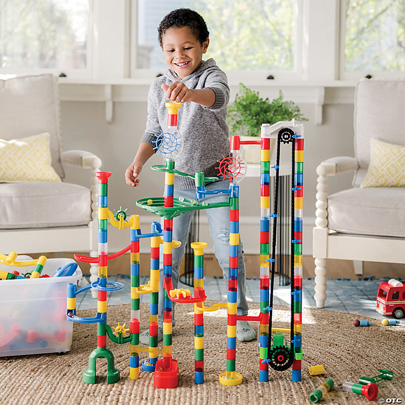 MindWare Marble Run 110 Piece Building Set with 82 Track Pieces, 15 Marbles  and Motorized Elevator