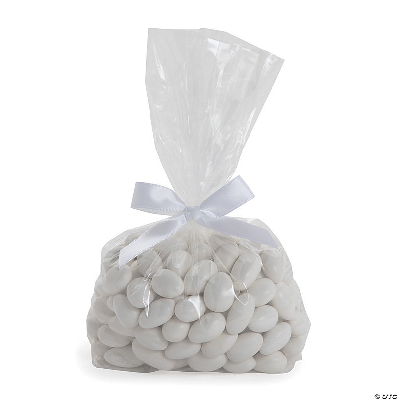 5 1/2 x 11 Bulk Medium Clear Cellophane Bags with White Bow Kit