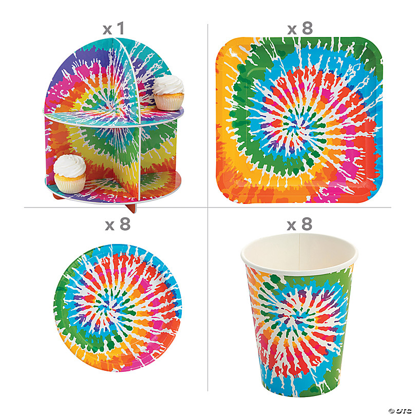 59 Pc. Tie-Dye Swirl Deluxe Disposable Tableware Kit for 8 Guests