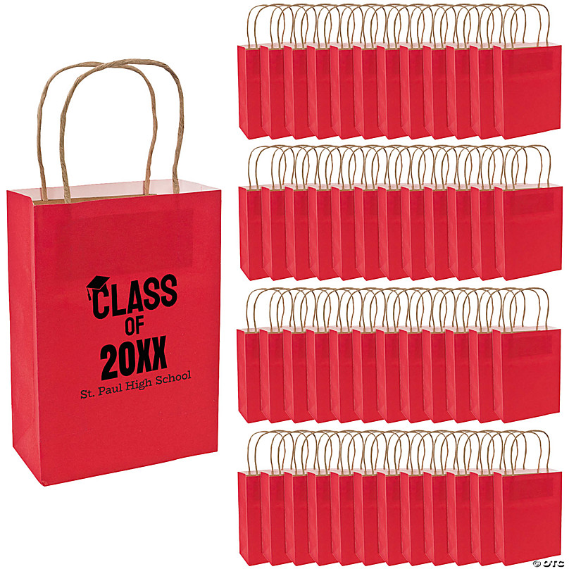 Large Red Graduation Gift Bag With Tissue Paper; 1 Gift Bag And 6