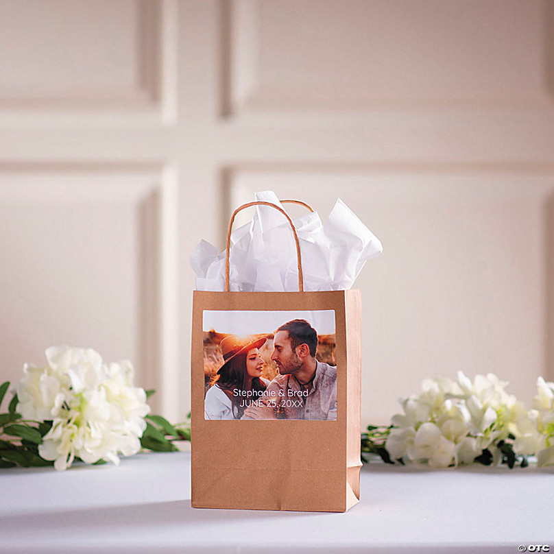 6 1/2 x 9 Personalized Medium Names & Initials Wedding Welcome Kraft  Paper Gift Bags - 12 Pc.