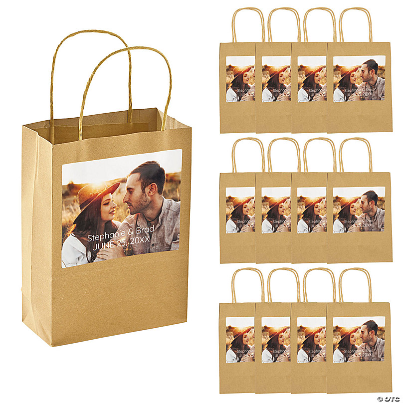 6 1/2 x 9 Personalized Medium Names & Initials Wedding Welcome Kraft Paper  Gift Bags - 12 Pc.