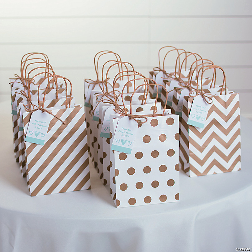 Medium White Floral Paper Gift Bags with Tag - 12 Pc.