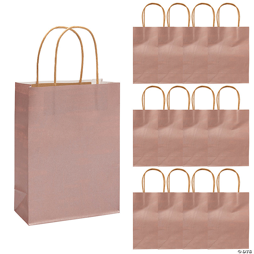 7 1/2 x 9 Medium Welcome White Paper Gift Bags with Rose Gold Foil - 12  Pc.