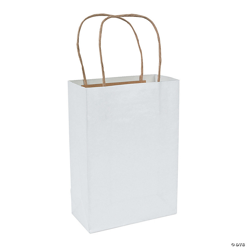 Prime Line Packaging White Paper Bags, Small Paper Shopping Bags, GIft Bags  8x4x10 50 Pack 