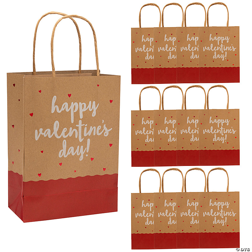 Pro Supply Global Printed Kraft Bags Shopping/Gift Bags for Valentines Day (12 Count Mixed Size Bags, Pink and Gold Hearts)