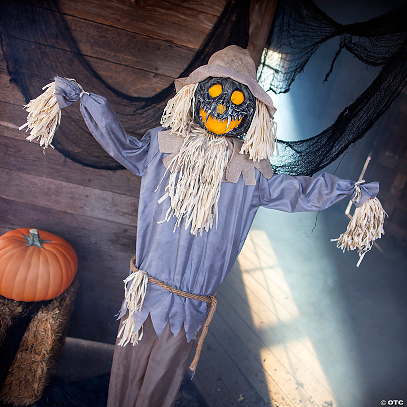 6 Ft. Standing Animated Ghoulish Scarecrow Halloween Decoration ...