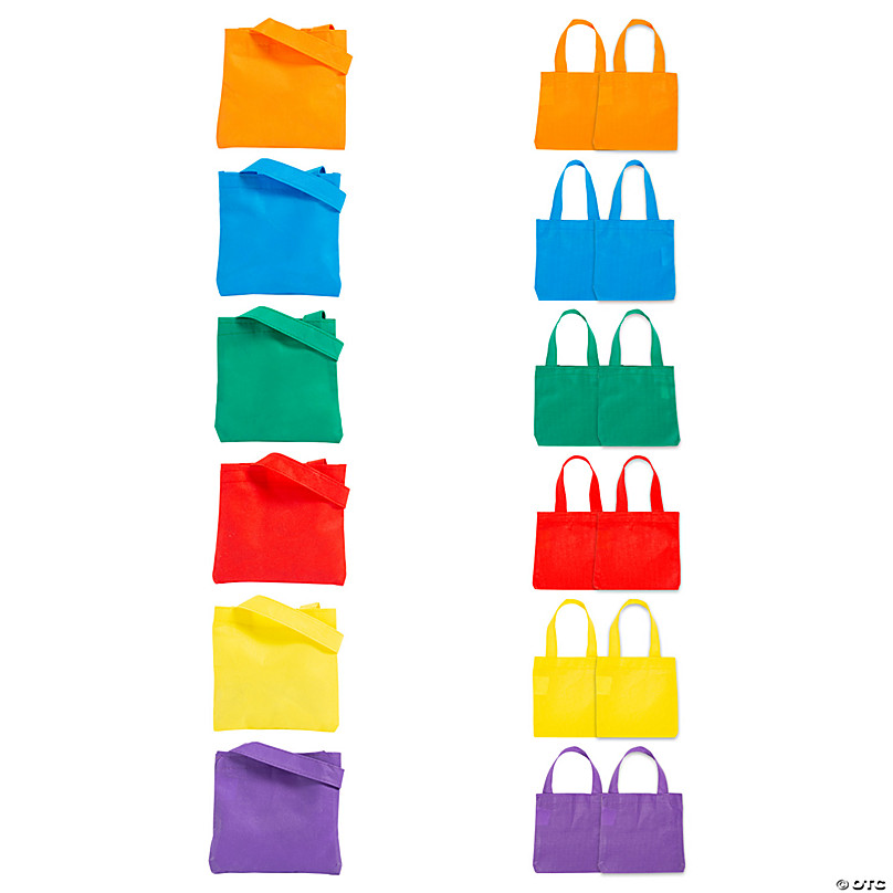 6 x 6 Mini Nonwoven Bright Color Tote Bags - 12 Pc.
