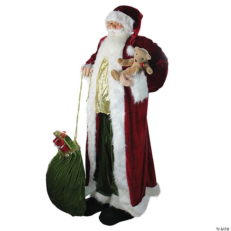 6ft Plush Santa Claus with Teddy Bear and Gift Bag Christmas Figure