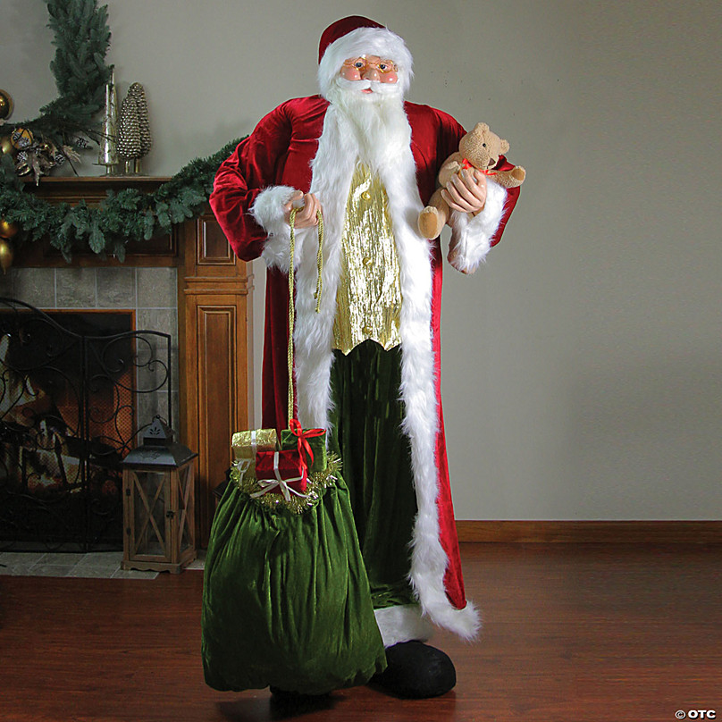 6ft Plush Santa Claus with Teddy Bear and Gift Bag Christmas Figure
