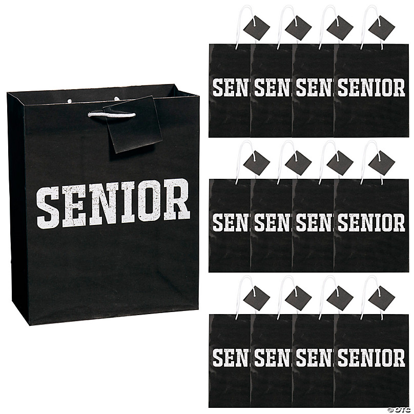 10 x 13 Large Black & Gold Graduation Paper Gift Bags with Tag