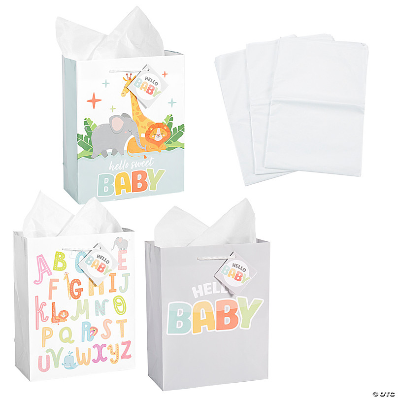 12 PCS Assorted 3 Pastel Color Kraft Paper Gift Bags Baby Shower