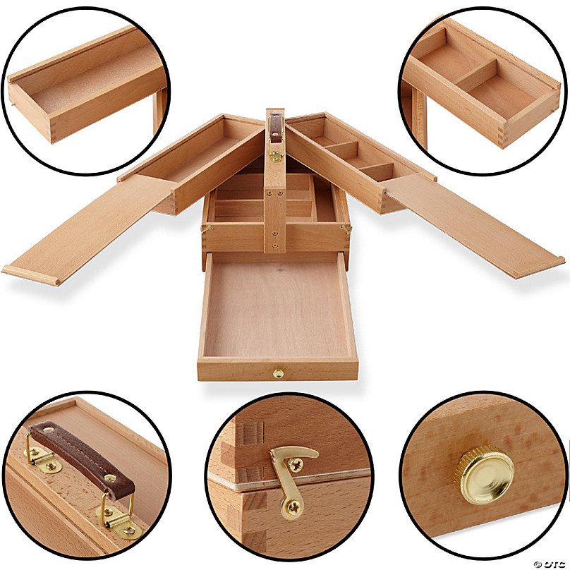 7 Elements Large Wooden Artist Tool Box, Portable Brush Storage Box  Organizer with Drawer