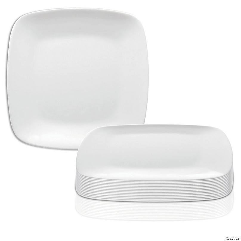 8.5" Solid White Flat Rounded Square Disposable Plastic Buffet Plates