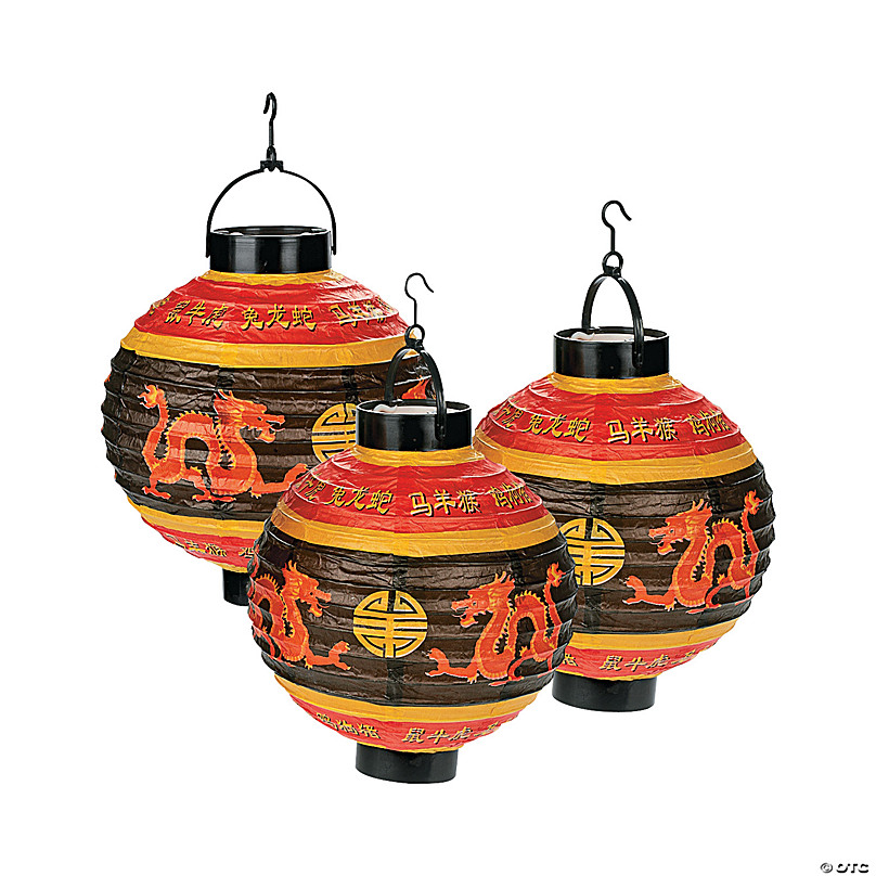8 Light-Up Lunar New Year Chinese Lanterns - 3 Pc.