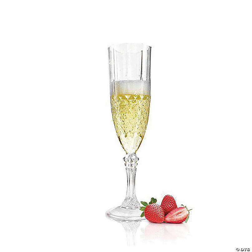 48 Glasses, 8 oz. Crystal Cut Plastic Champagne Flutes